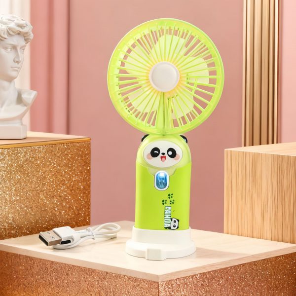 Grass Green cartoon USB rechargeable desktop fan with night light and phone stand