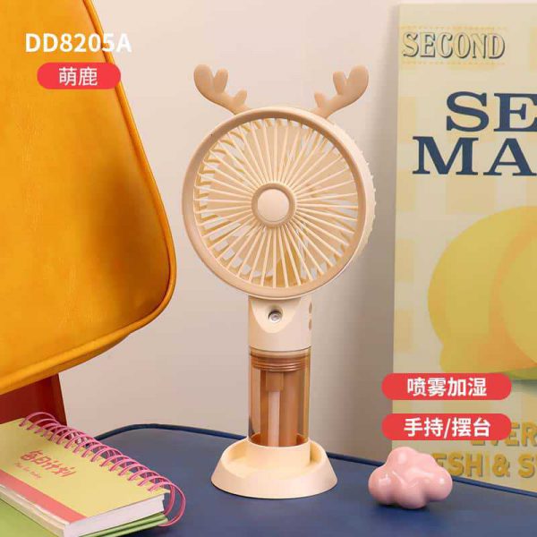 Antler Cream cartoon USB rechargeable spray fan with phone stand