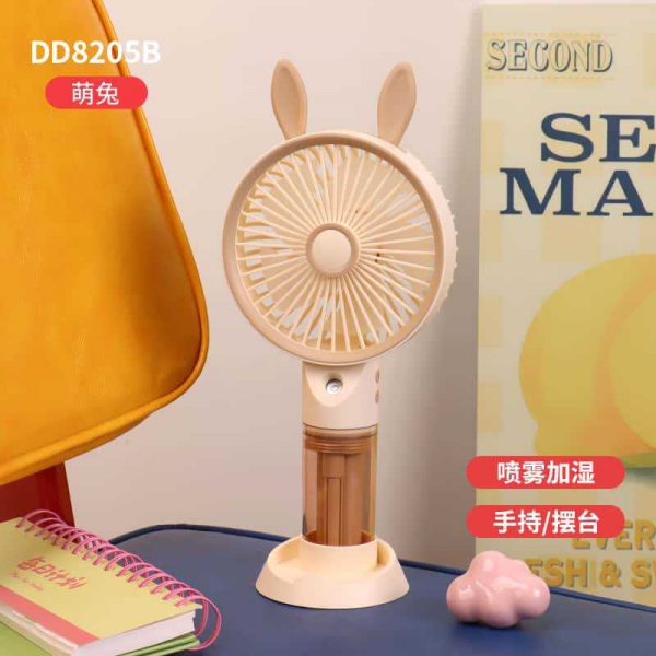 Rabbit Ear Cream cartoon USB rechargeable spray fan with phone stand