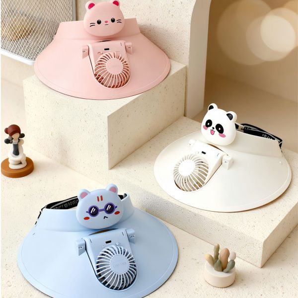 Blue, White and Pink rechargeable cartoon sun hat fans