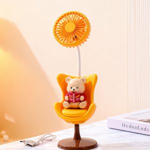 Yellow (Bear) USB rechargeable cartoon desk fan with chair-shaped base