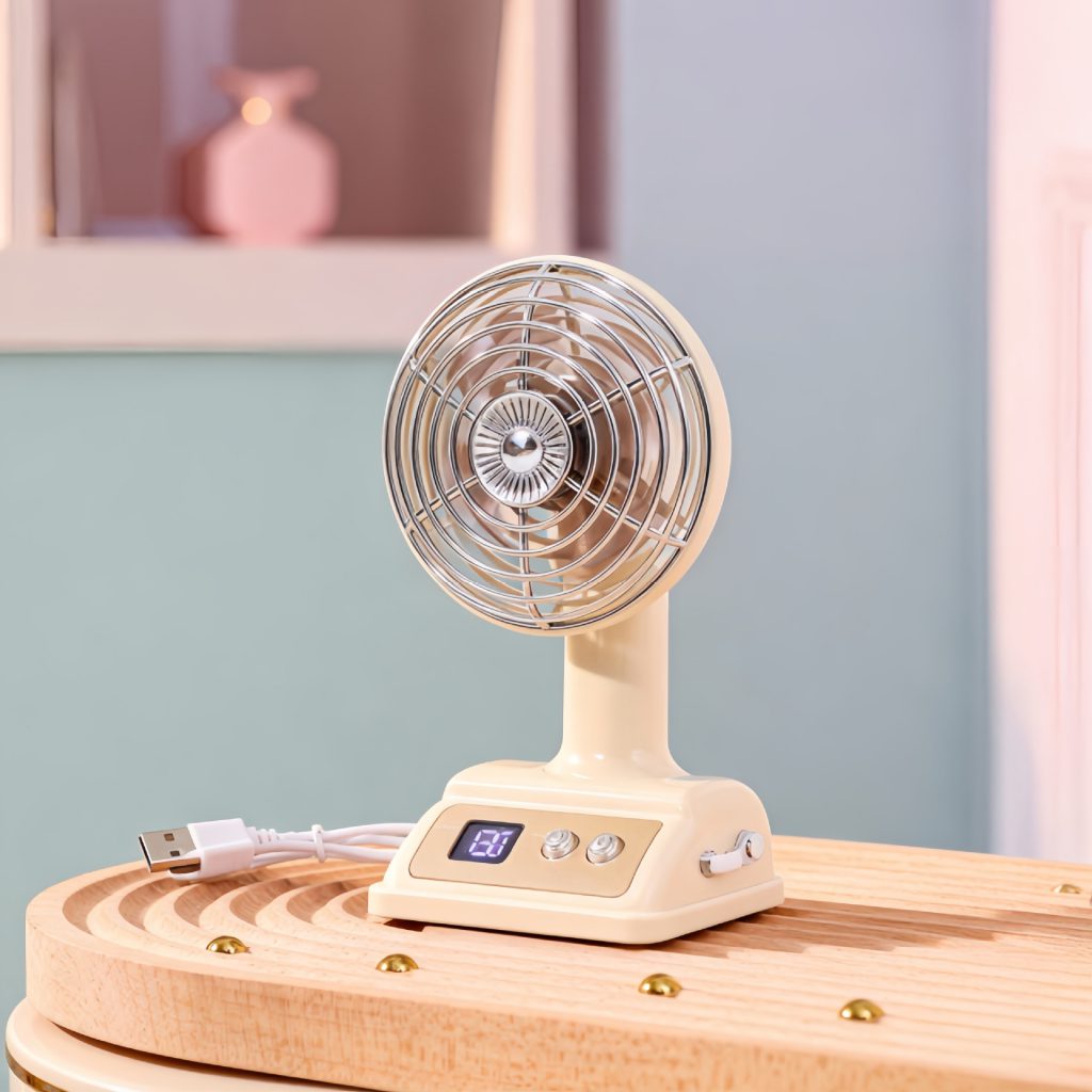 Milky White Digital USB rechargeable mini desk fan