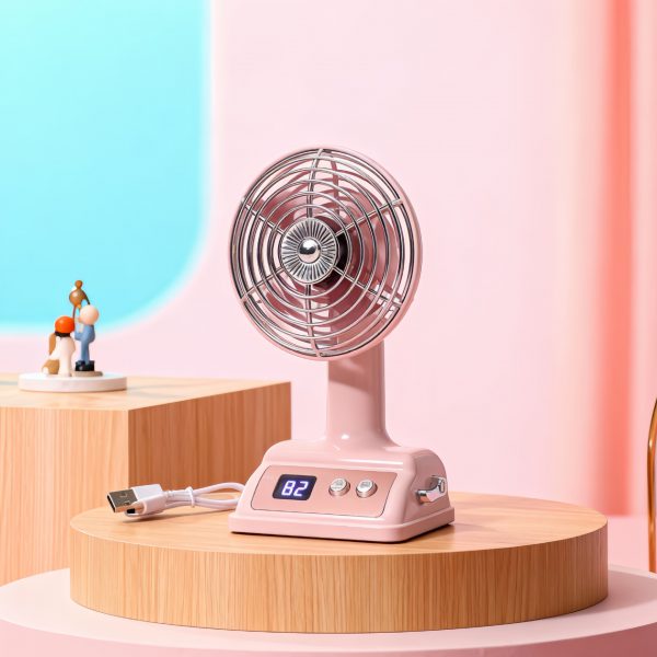 Light Pink Digital USB rechargeable mini desk fan