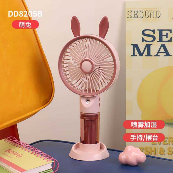 Rabbit Ear Pink cartoon USB rechargeable spray fan with phone stand