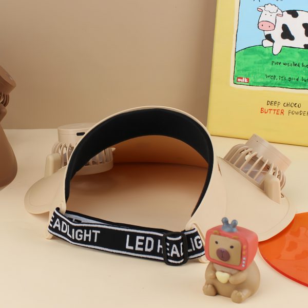 Light Coffee dual-fan sun visor, rear view with adjustable strap