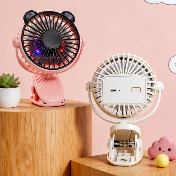 Pink Bear Ears fan front and White Bear Ears fan rear with open clip and rear control; fans sold individually