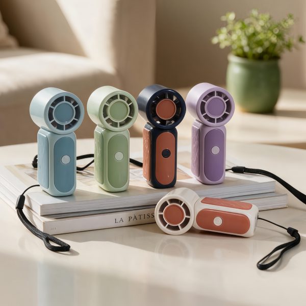 Light Blue, Green, Deep Blue, Purple and Off-White Mini handheld fan options; choose one fan