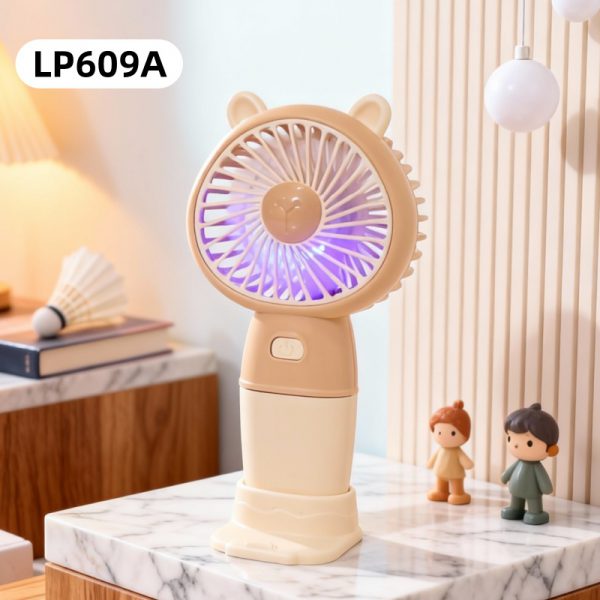 Apricot (LP609A) rechargeable bear-ear handheld mini fan with detachable desktop base
