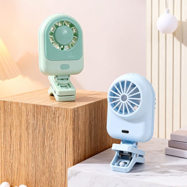 Green front and Blue rear views of the mini clip-on fan; fans sold individually