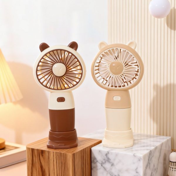 Neutral-tone bear-ear mini fans with desktop bases