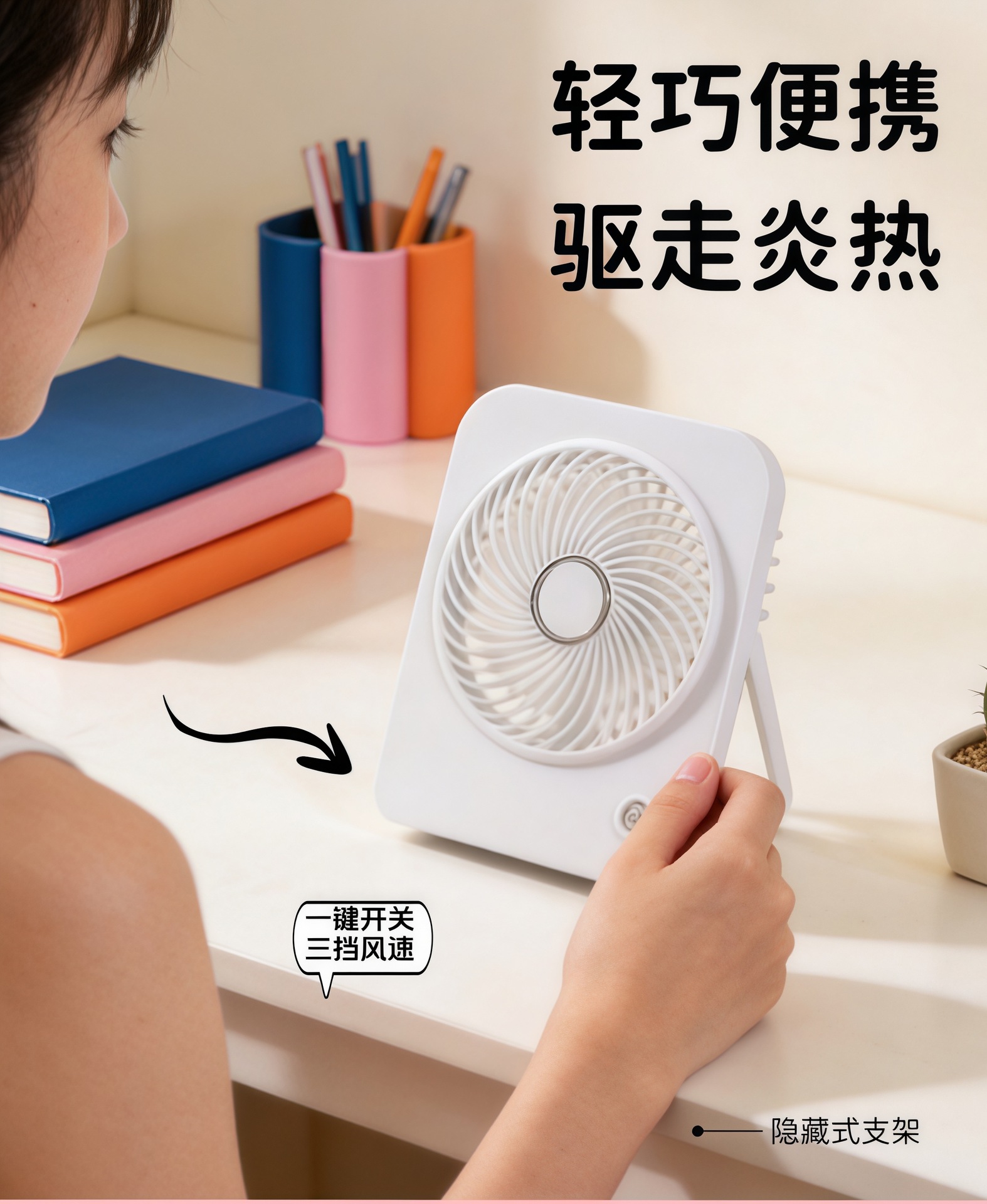 USB Rechargeable Mini Desktop Fan with 3 Speeds — detail 2