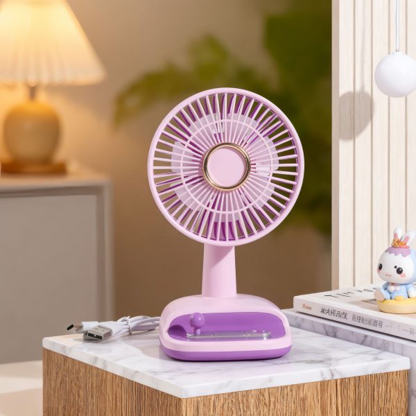 Pink lavender USB rechargeable mini desk fan