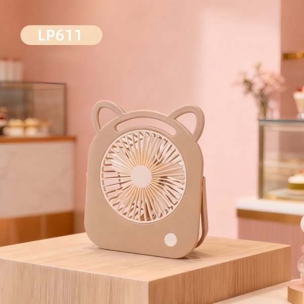 Light Coffee rechargeable mini desktop fan in cat ear design