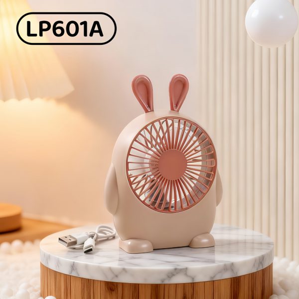 Pink rechargeable mini desktop fan in rabbit design