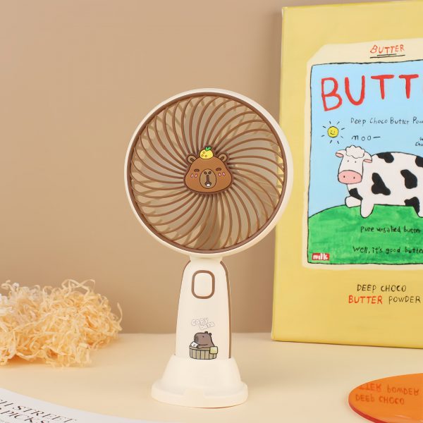 Cream - Capybara USB rechargeable handheld fan with removable tabletop stand