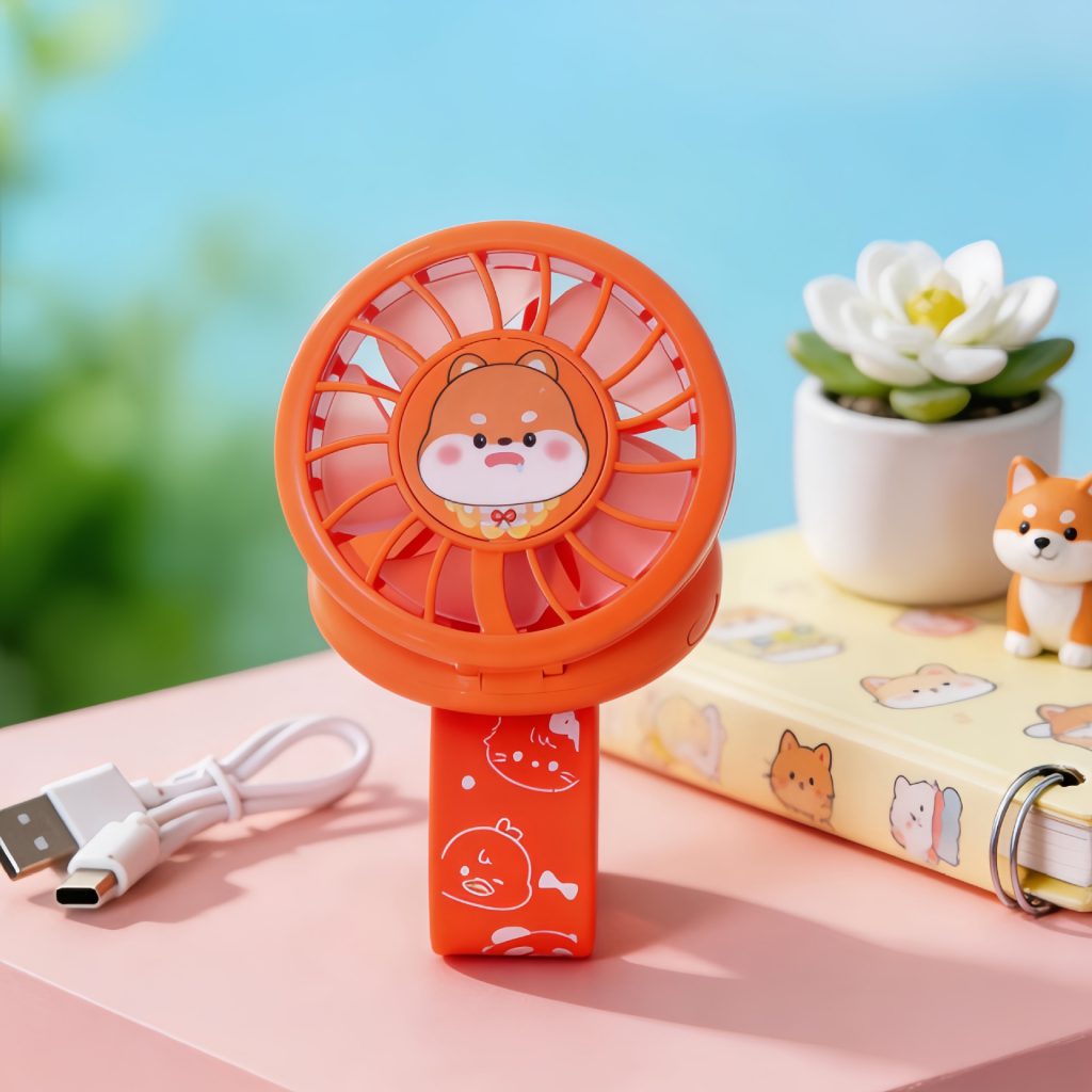 Orange USB rechargeable cartoon wrist fan