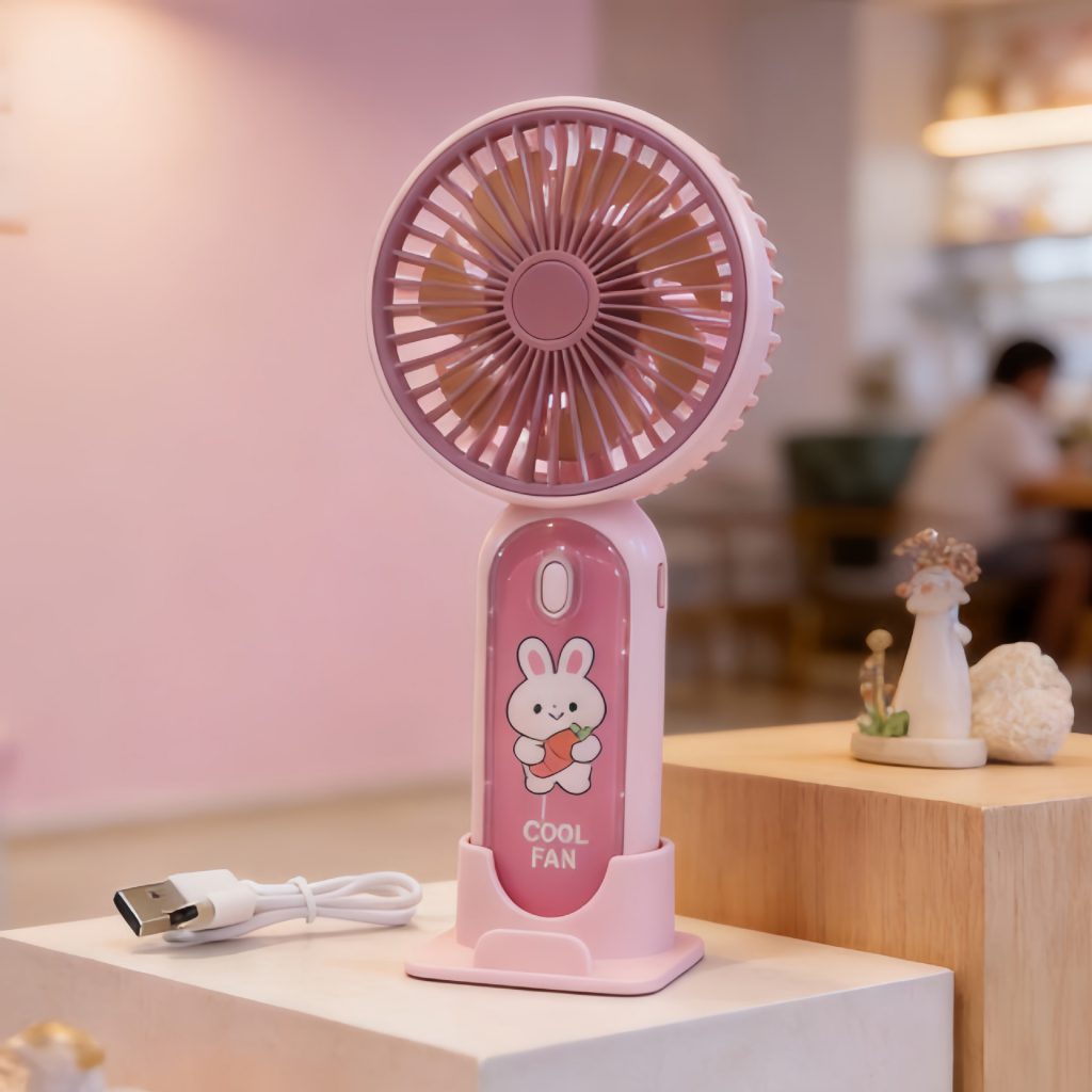 Pink (Rabbit) USB rechargeable cartoon handheld fan